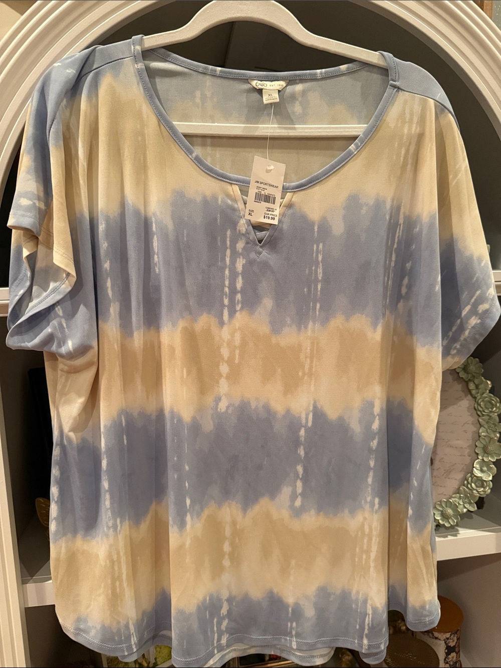 Cato Blue and Beige Tie-Dye Short Sleeve Tee
